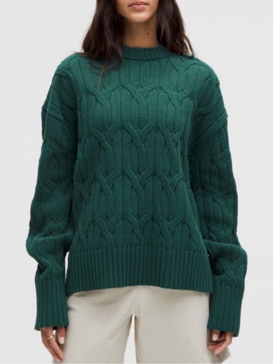 lululemon athletica Sweaters - NWT Lululemon Cable Knit Oversized Crew Neck Sweater Storm Teal Size XS